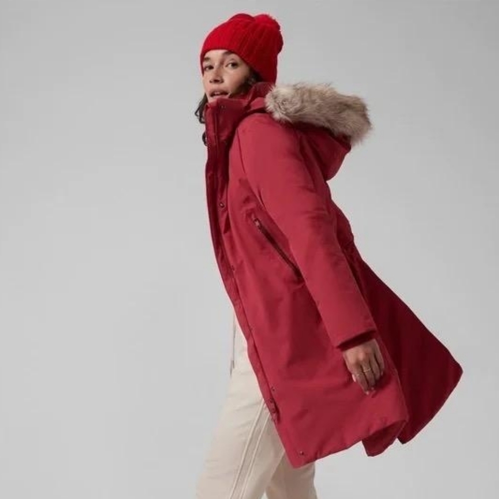 NWT ATHLETA Red Outbound Down Parka Waterproof Jacket Women Size Medium Raincoat